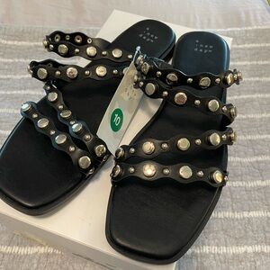 Brand New Black Sandals with gold Studs | Size: 10 strappy